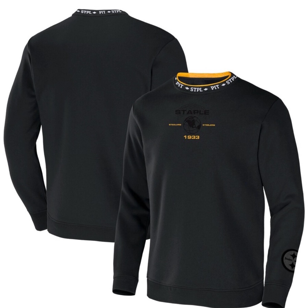 Men's Pittsburgh Steelers NFL x Staple Black Globe Crewneck Pullover Sz Large